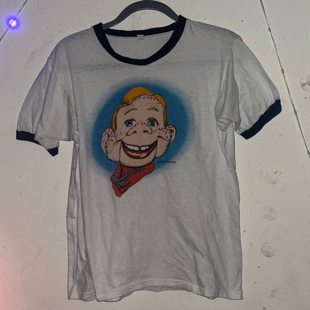 RARE TRUE VINTAGE NBC ENTERPRISES HOWDY DOODIE WHITE AND BLUE RINGER TEE